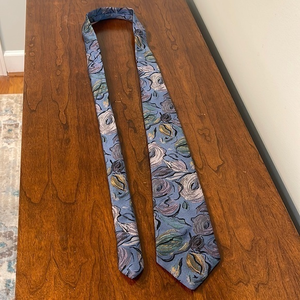 Oscar de la Renta Studio Mens Silk Tie Blue Floral Impressionist Pattern Necktie